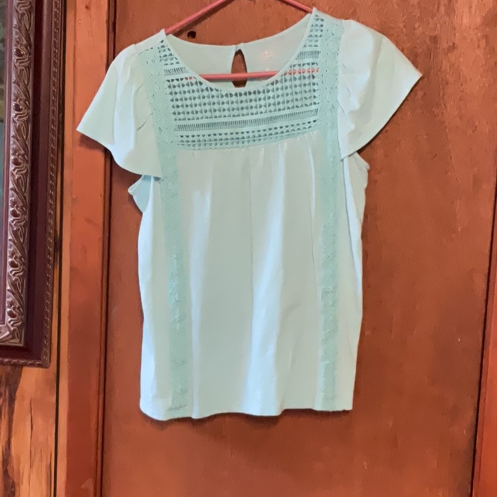 Green Cropped Cap Sleeve Blouse with Bib Collar